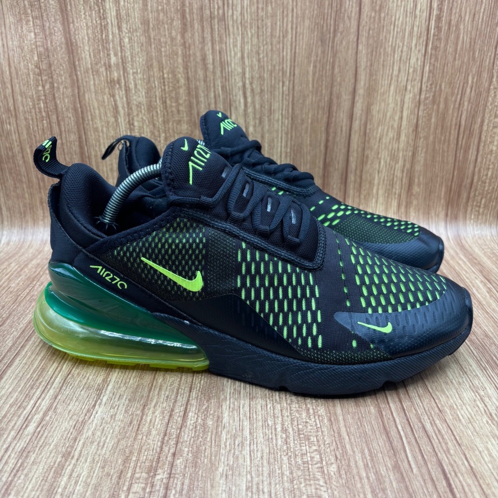 Nike Air Max 270 Black Neon Green Mens Size 11 AH8050-017 Running Shoes